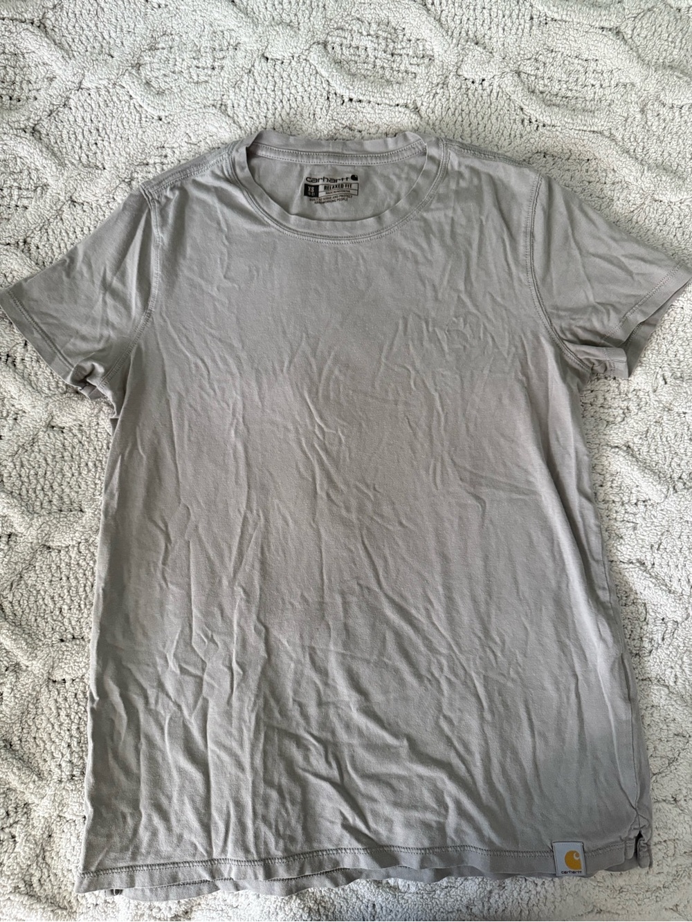 Carhartt Light Gray Short Sleeve Crew Tee with Gold Logo Patch
